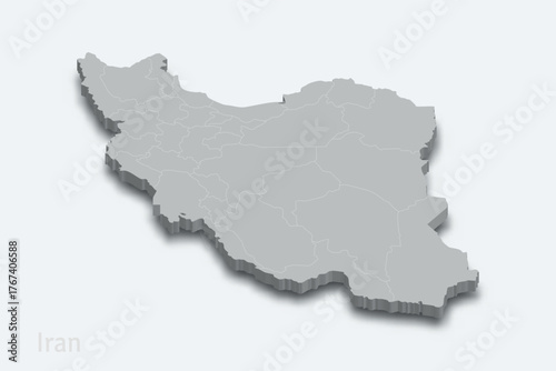 Iran 3d map with borders regions