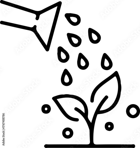 watering can line icon pouring water into plant vector illustration
