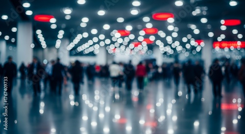 Wallpaper Mural Abstract blurred image of business people walking in modern exhibition hall with bright lights, corporate networking event, large indoor convention center, contemporary bokeh background Torontodigital.ca