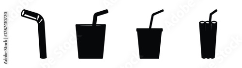 Fourblacksilhouettesofdrinkswithstrawsminimalisticonsrepresentingbeverages