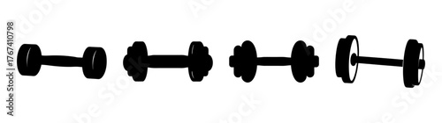 Collectionofblackdumbbellslinedupfitnessequipmentweightsforstrengthtrainingandexercise