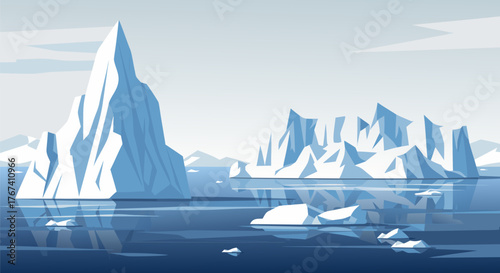 Icebergs Floating in the Arctic Sea Landscape Illustration