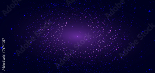 Particle digital glowing on dark background. Futuristic technology data communication science concept.