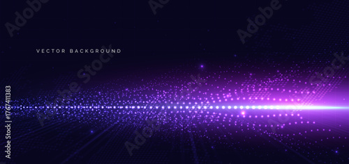 Futuristic sparkle dotted glowing wave digital on purple background. Network communication internet concept.