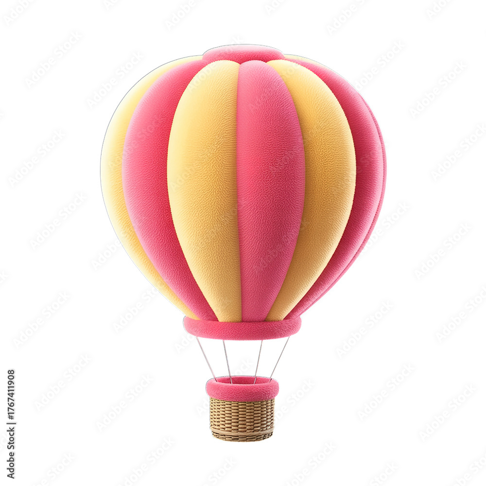Obraz premium Joyful pink and yellow striped hot air balloon ready for adventure and exploration, inspiring dreams of travel and freedom.
