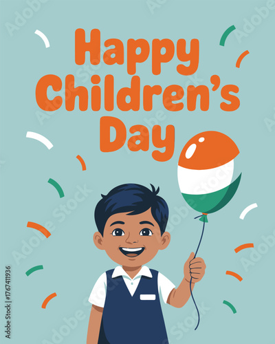 Happy Children’s Day India with Balloon and Floral Design