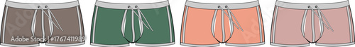 Four boxer shorts in different colors and styles, representing men's underwear and clothing options