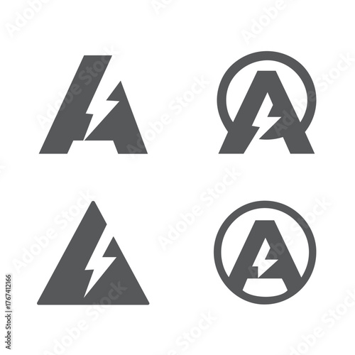 Set of Letter a logo with thunder bolt combination vector illustration