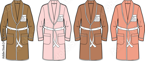 Set of bathrobes in different colors, design concept for fashion and apparel illustration