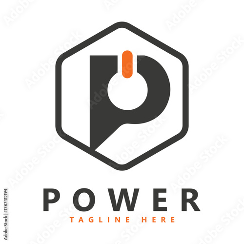 Initial letter p power button logo letter p with power button combination isolated on white backgro