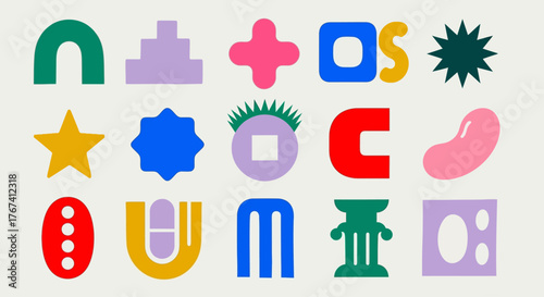 A bold and eclectic collection of modern abstract geometric shapes and vibrant organic forms for creative digital design projects