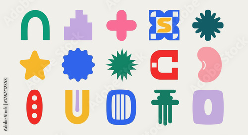 A dynamic set of modern abstract shapes and playful graphic elements, perfect for branding and digital art