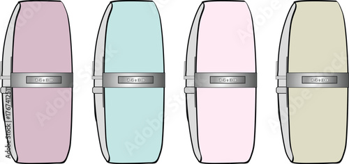 Four pastel-colored oval-shaped cosmetic containers arranged in a row on a white background