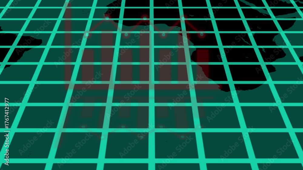 Overlayed Line Graph Examples Red Bar Chart and Line Graph Overlayed on World Map Grid with ...