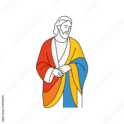 Stylized illustration of a man in colorful robes