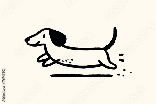 Running dachshund simple cartoon sketch vector illustration