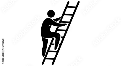 A black silhouette of a stick figure climbing a ladder, symbolizing progress or overcoming challenges