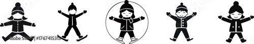 Silhouette of Winter Fun. A playful illustration of children in winter attire, joyfully interacting in a snowy setting.