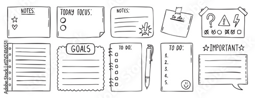 sticky note, reminder, to do list in doodle style doodle isolated on white background. doodle hand drawn, for stickers, logos, branding, social media and printable.