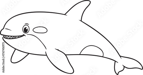 Playful orca illustration ready for kids' coloring books or educational resources, ideal for animal lovers and marine biology projects, originally vector art