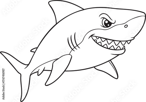 Menacing shark with a toothy grin, perfect for illustration needs! Unleash your creativity with this fierce and dynamic vector art, ideal for various projects.
