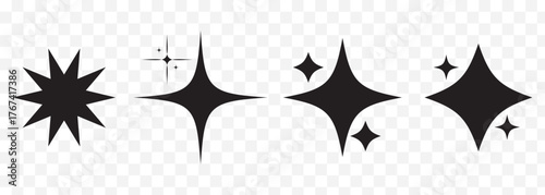 Different star shapes. Stars icon collection. Black stars icon set. Sparkle star icon set. Vector illustration On Transparent Background. EPS 10.
