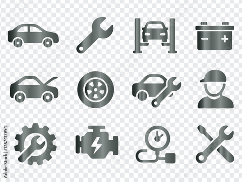 Car Service Repair Maintenance Industry Vector Icons Set