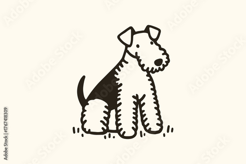 Airedale terrier bold line minimal dog illustration vector