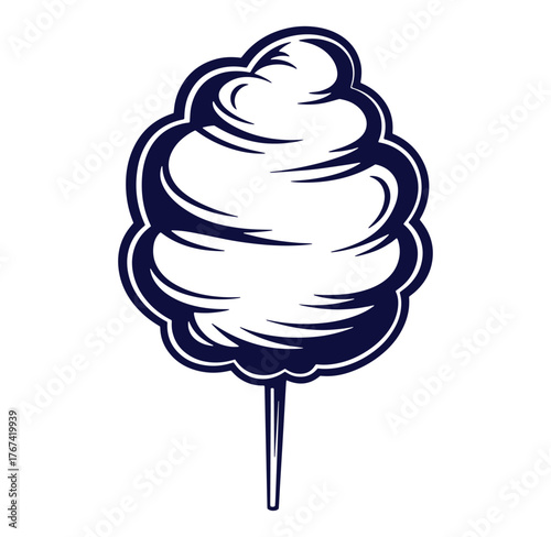 Vintage style vector illustration of a delicious cotton candy treat on a stick