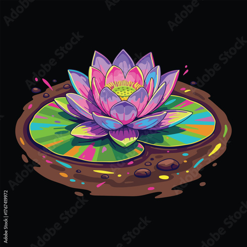 Colorful Lotus Flower with Splatter Effect