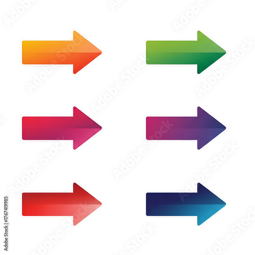Collection of six colorful gradient arrows pointing right isolated on transparent background Free Download Collection of six colorful gradient arrows pointing right isolated on transparent background - GFXLoad