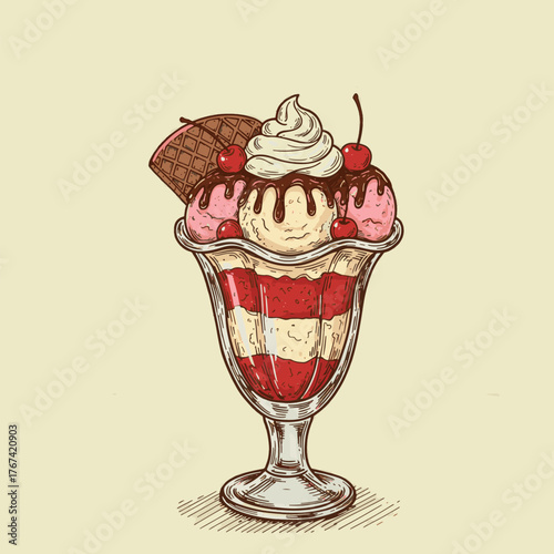 Vintage Ice Cream Sundae Illustration