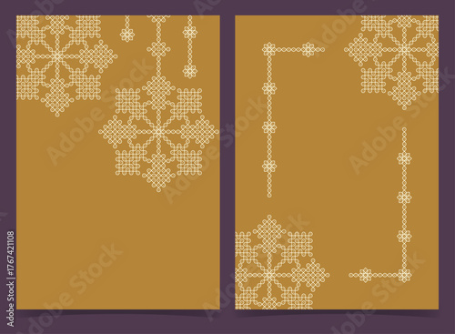 set of Indian Traditional and Cultural pulli or sikku Kolam invitation card design.
