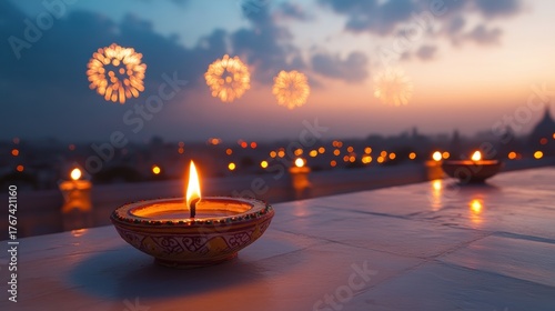 Banner design for diwali festival and podium,Diwali light decoration candle with fireworks,Stage,Product display Showcase design sparkle background,Deepavali,Dipavali,3D podium illustration.