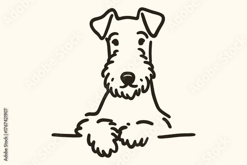 Airedale terrier head simple line dog portrait vector illustration