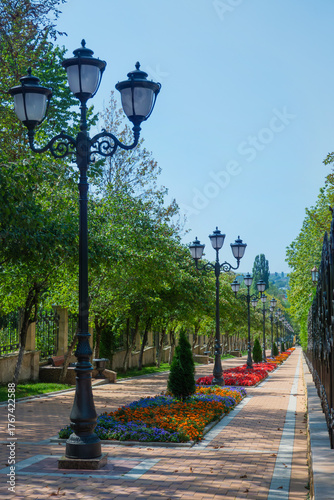 Boulevard at Kurortny Boulevard in Kislovodsk, a spa city in Caucasian Mineral Waters region, Stavropol Krai in Russia