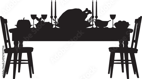 Thanksgiving Table Silhouetted Dinner Feast Illustration Family Meal Transparent Background