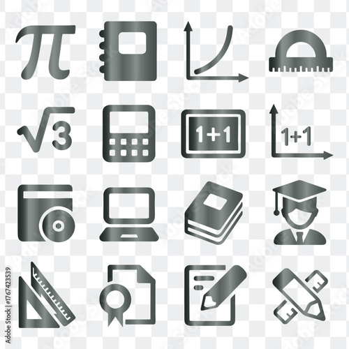 Comprehensive educational mathematics symbols and school Math supplies vector icons set collection