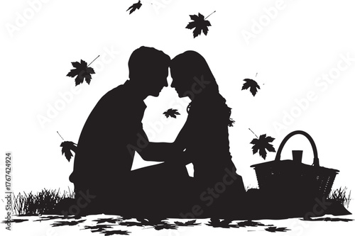 Couple Silhouette Outdoor Picnic Autumnal Romance Fall Season Togetherness Intimacy