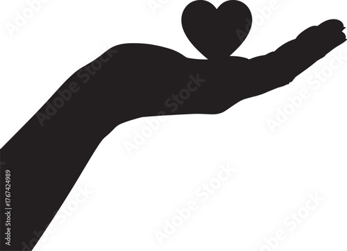 Hand with Heart Silhouette Flat Vector Illustration Care and Support Concept