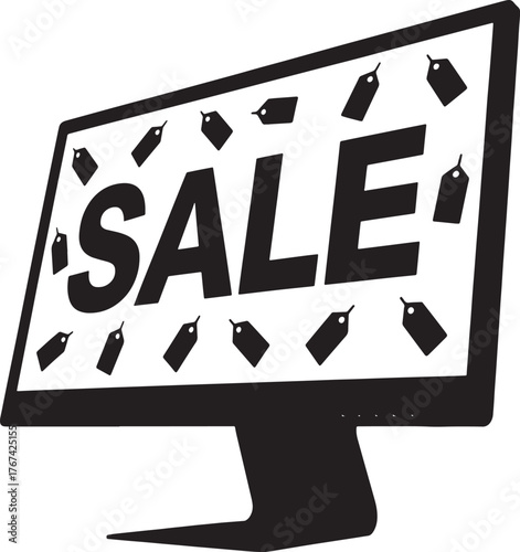 Sale TV Screen with Price Tags Silhouette Isolated on Transparent Background Vector Design