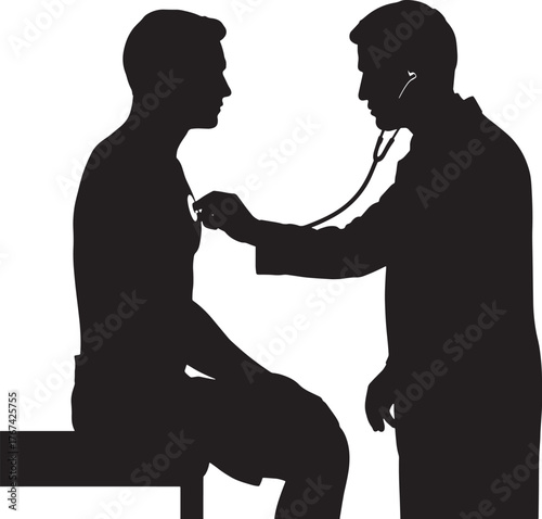 Doctor Examining Patient with Stethoscope Medical Consultation Silhouette Illustration