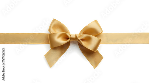 Elegant Shiny Golden Ribbon Isolated on White Background, Luxury Decorative Element for Celebration