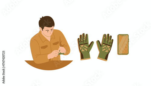 Detailed preparation for outdoor manual labor, emphasizing safety gear and mobile project planning synchronization.