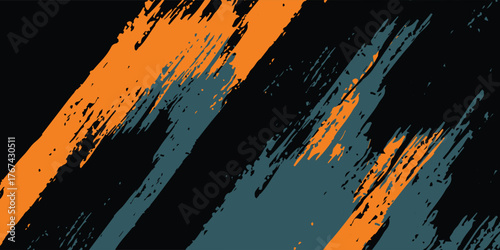 Abstract orange, black and blue background with grunge brush strokes. texture. vector background eps10