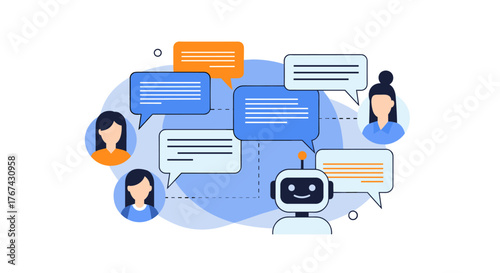 Chatbot communication with people and speech bubbles.