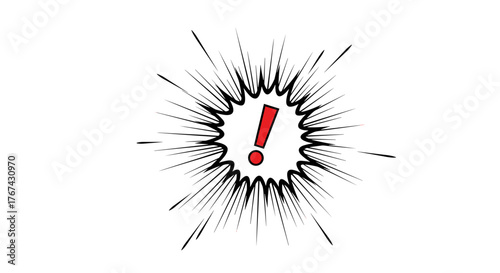 Explosion with Red Exclamation Mark Comic Style.