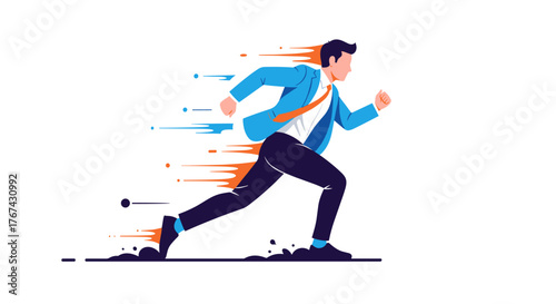 Businessman running fast with motion blur effect.