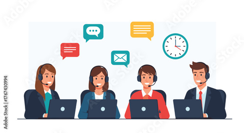 Customer Service Team Working Together Efficiently.