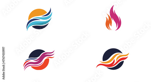 Set of four abstract logos representing elements like fire and water.